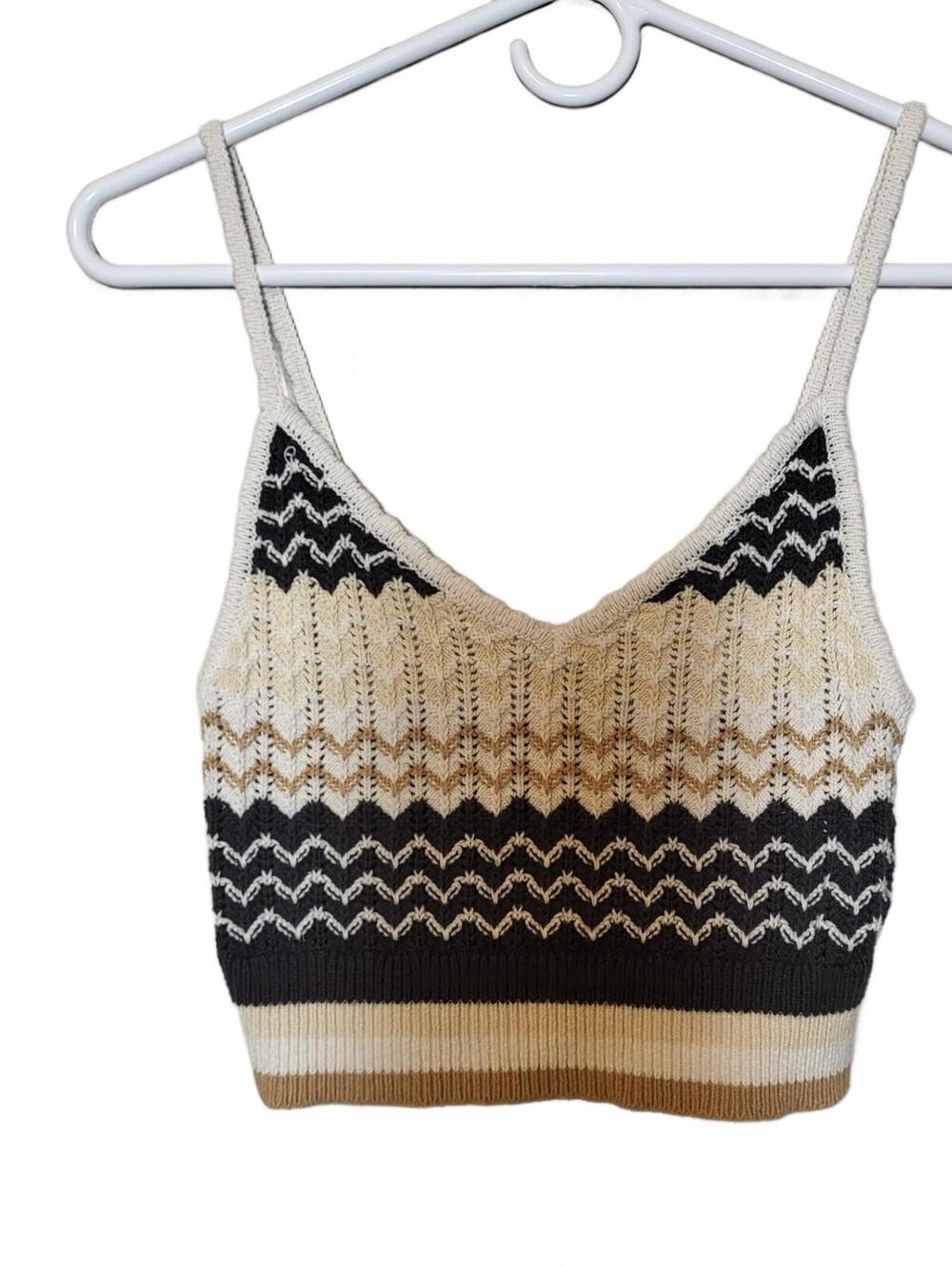 American Eagle Boho Geometric Cropped Knit Tank Top - Size Medium